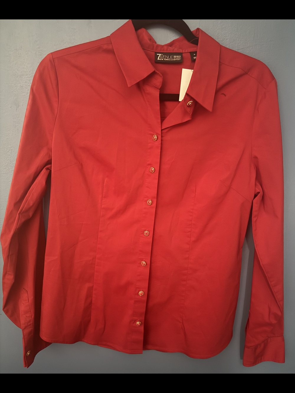 New York & Company Bright Red Fitted Button-Down Shirt